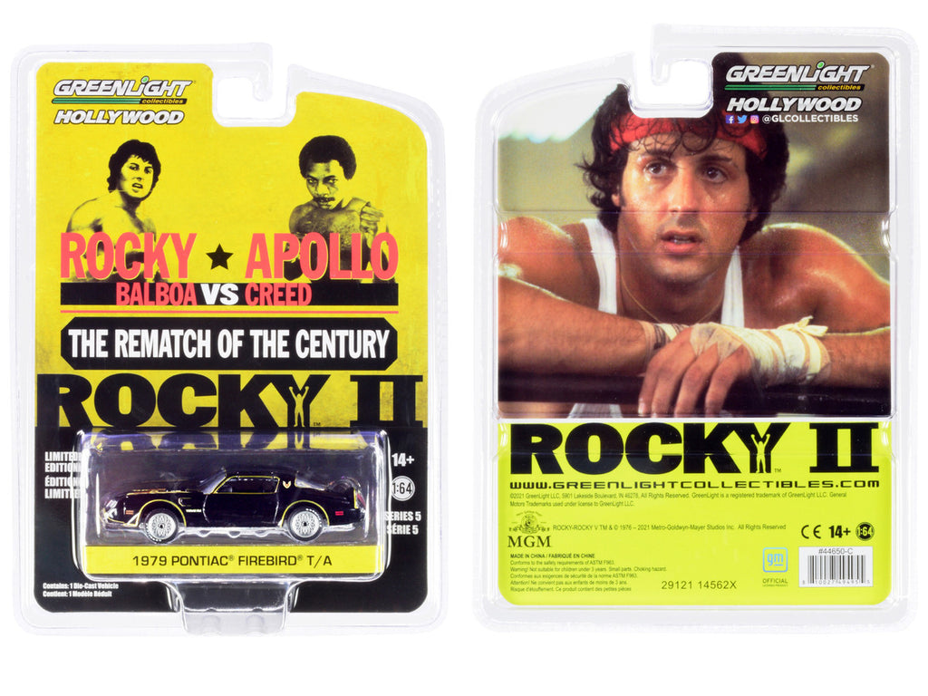 1979 Pontiac Firebird Trans Am T/A Black with Hood Bird "Rocky II" (1979) Movie "Hollywood Series" Release 5 1/64 Diecast Model Car by Greenlight-2