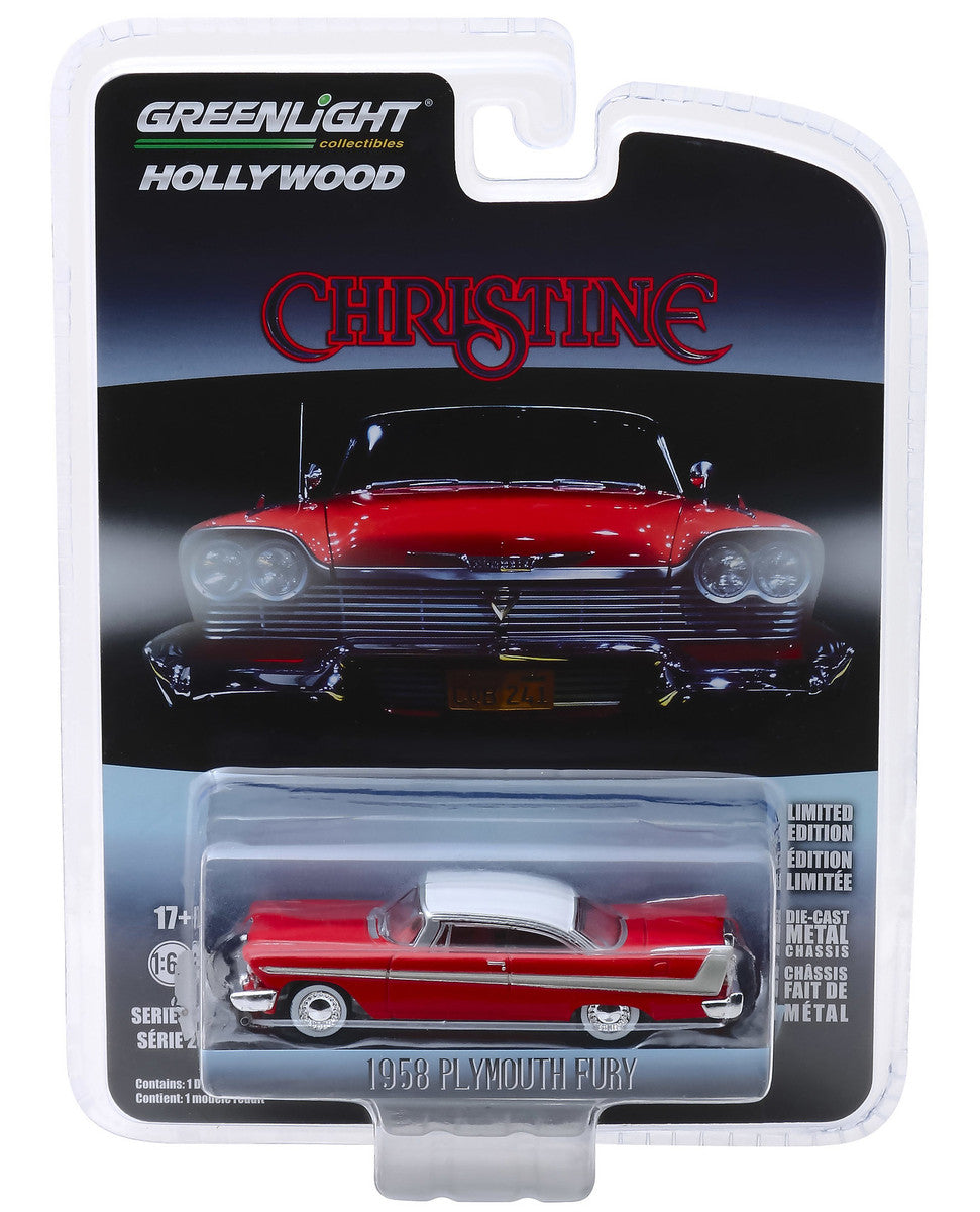 1958 Plymouth Fury Red with White Top "Christine" (1983) Movie "Hollywood Series" Release 23 1/64 Diecast Model Car by Greenlight-2