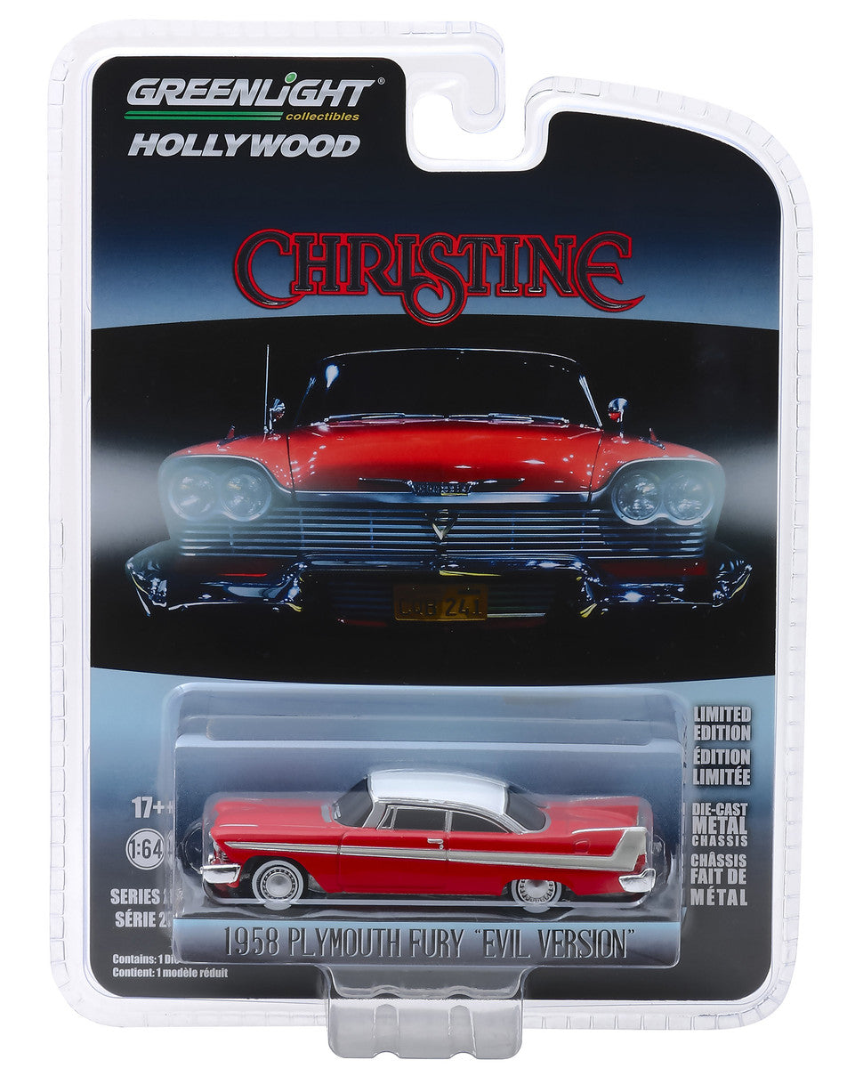 1958 Plymouth Fury Red with White Top "Evil Version" (Blacked Out Windows) "Christine" (1983) Movie "Hollywood Series" Release 24 1/64 Diecast Model Car by Greenlight-2
