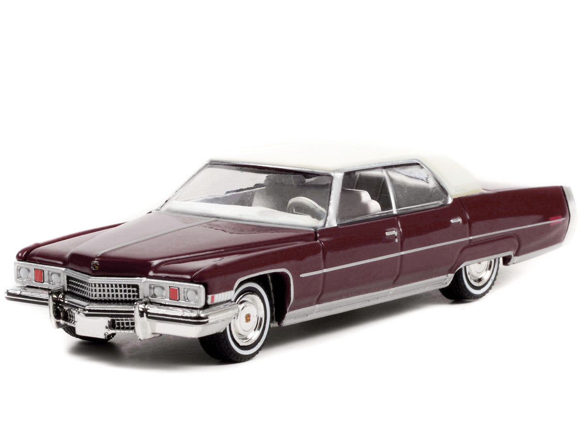 1973 Cadillac Sedan DeVille Burgundy with White Top "Rocky" (1976) Movie "Hollywood Series" Release 35 1/64 Diecast Model Car by Greenlight-1