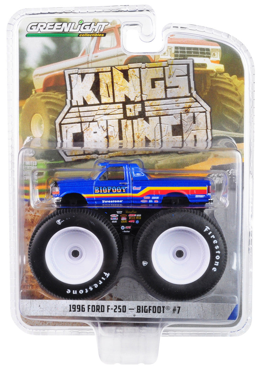1996 Ford F-250 Monster Truck "Bigfoot #7" Metallic Blue with Stripes "Kings of Crunch" Series 5 1/64 Diecast Model Car by Greenlight-2