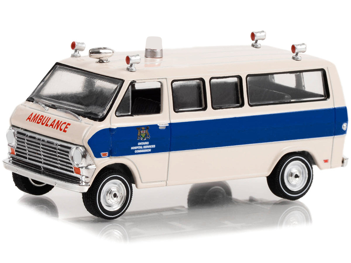 1969 Ford Econoline Ambulance Beige with Blue Stripes "Ontario Hospital Services Commission Ontario Canada" "First Responders" Series 1 1/64 Diecast Model Car by Greenlight-0