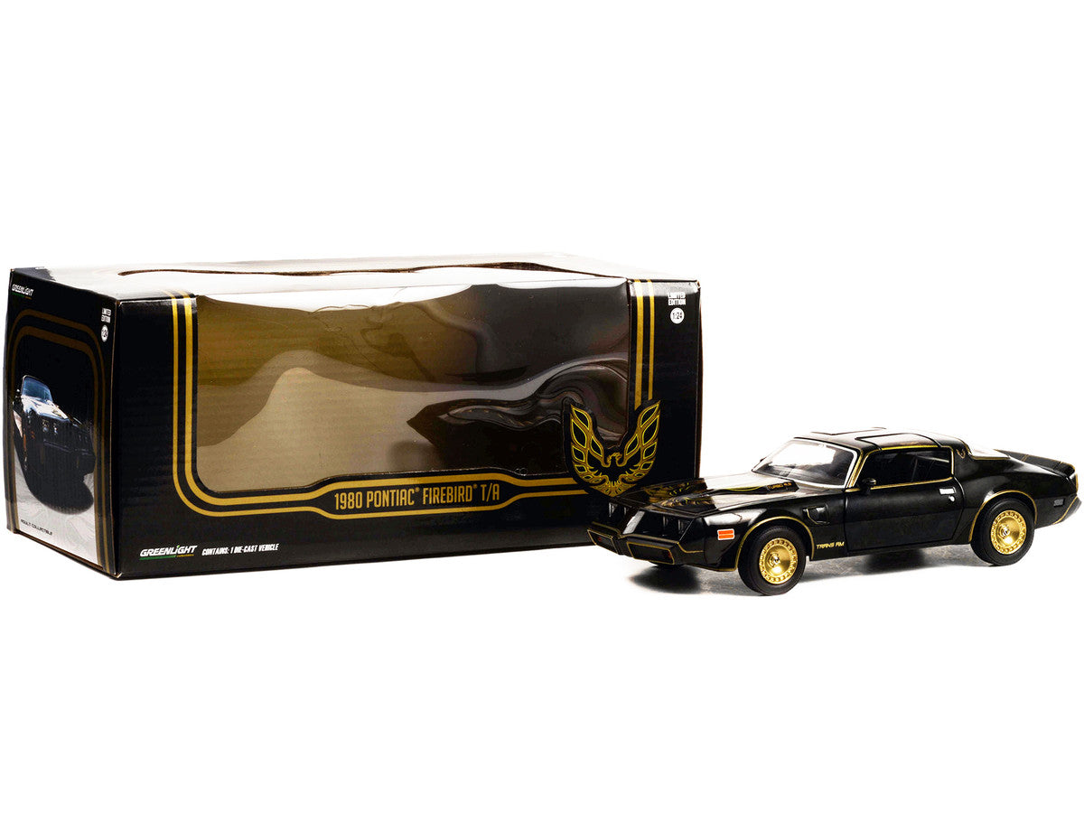 1980 Pontiac Firebird Trans Am T/A Turbo 4.9L Starlite Black with Golden Eagle Hood and Stripes 1/24 Diecast Model Car by Greenlight-2