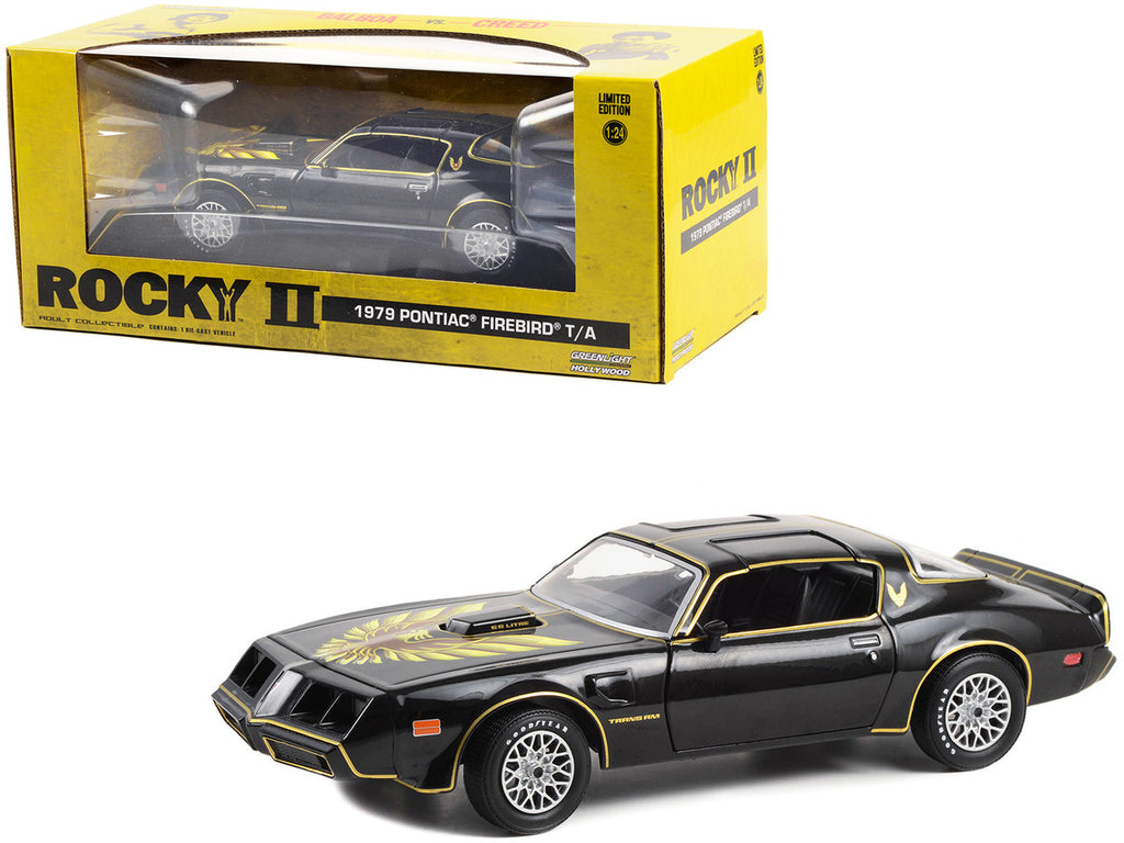 1979 Pontiac Firebird T/A Trans Am Black with Hood Phoenix "Rocky II" (1979) Movie 1/24 Diecast Model Car by Greenlight-0