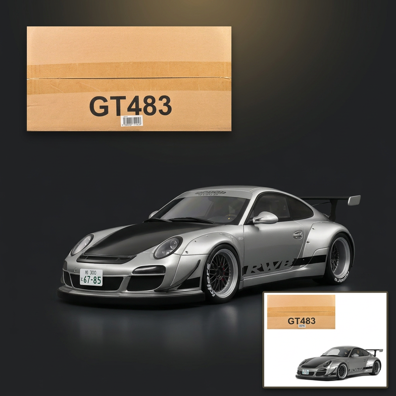 GT Spirit 1:18 2024 Porsche 911 RWB Abu Silver Metallic with Black Hood