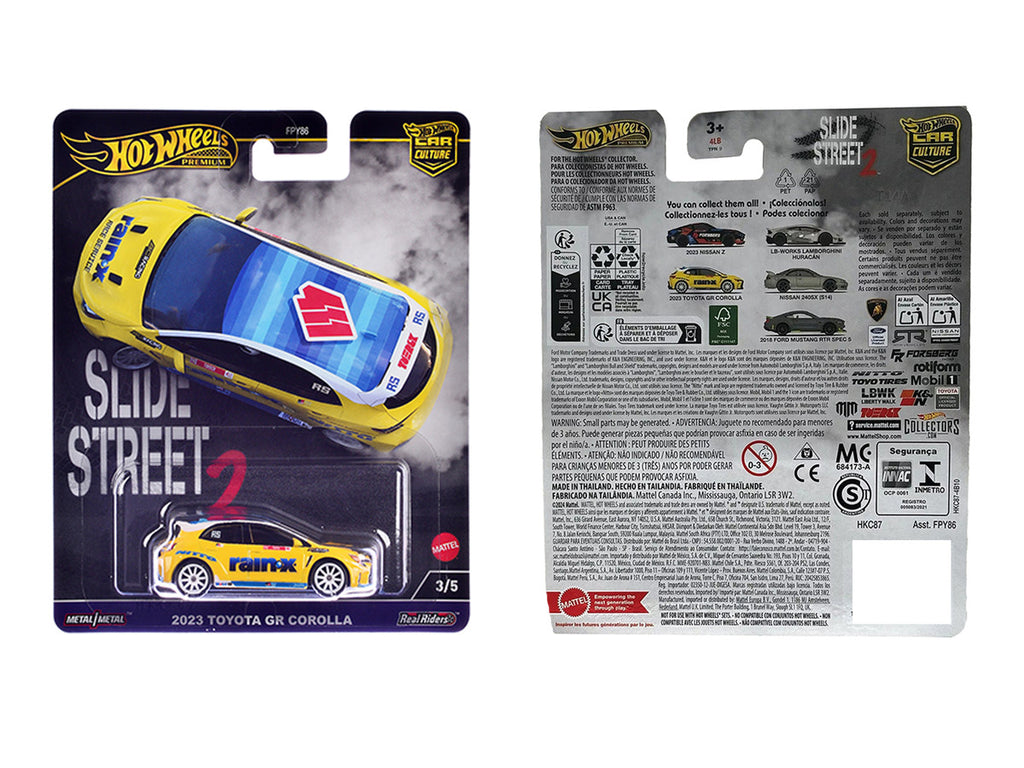 2023 Toyota GR Corolla "Rain X" Yellow "Slide Street 2" Series Diecast Model Car by Hot Wheels-0