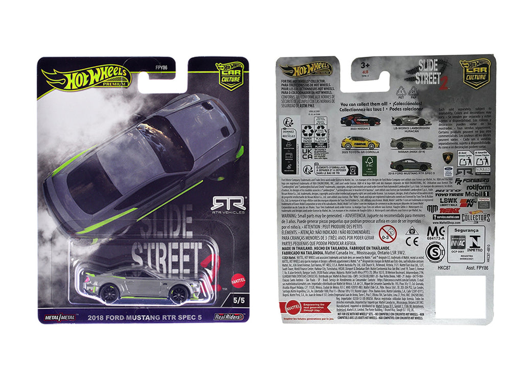 2018 Ford Mustang RTR Spec 5 Gray "Slide Street 2" Series Diecast Model Car by Hot Wheels-0