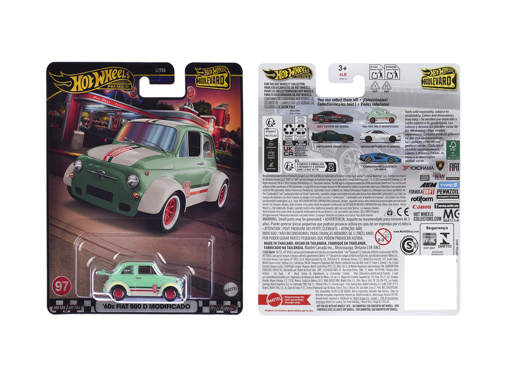 1960's Fiat 500 D Modificado Light Green with Stripes "Boulevard" Series Diecast Model Car by Hot Wheels-2