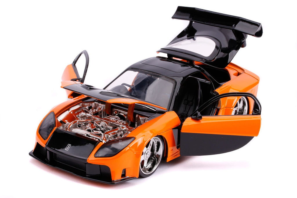 Han's Mazda RX-7 RHD (Right Hand Drive) Orange and Black "The Fast and the Furious: Tokyo Drift" (2006) Movie "25 Years of Fast & Furious" Series 1/24 Diecast Model Car by Jada-2