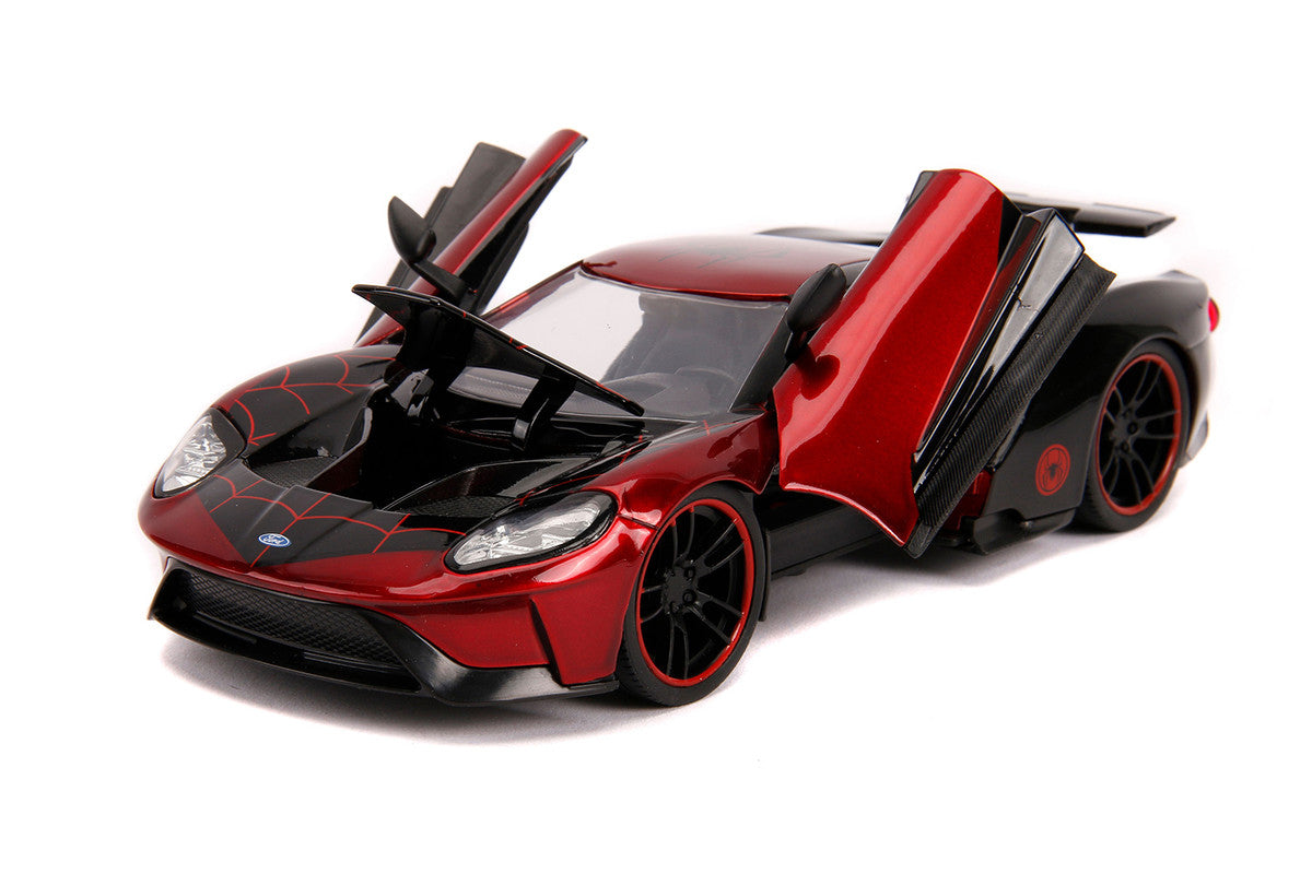 2017 Ford GT with Miles Morales Diecast Figurine "Spider Man" "Marvel" Series 1/24 Diecast Model Car by Jada-1