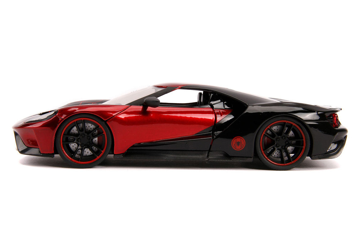 2017 Ford GT with Miles Morales Diecast Figurine "Spider Man" "Marvel" Series 1/24 Diecast Model Car by Jada-2