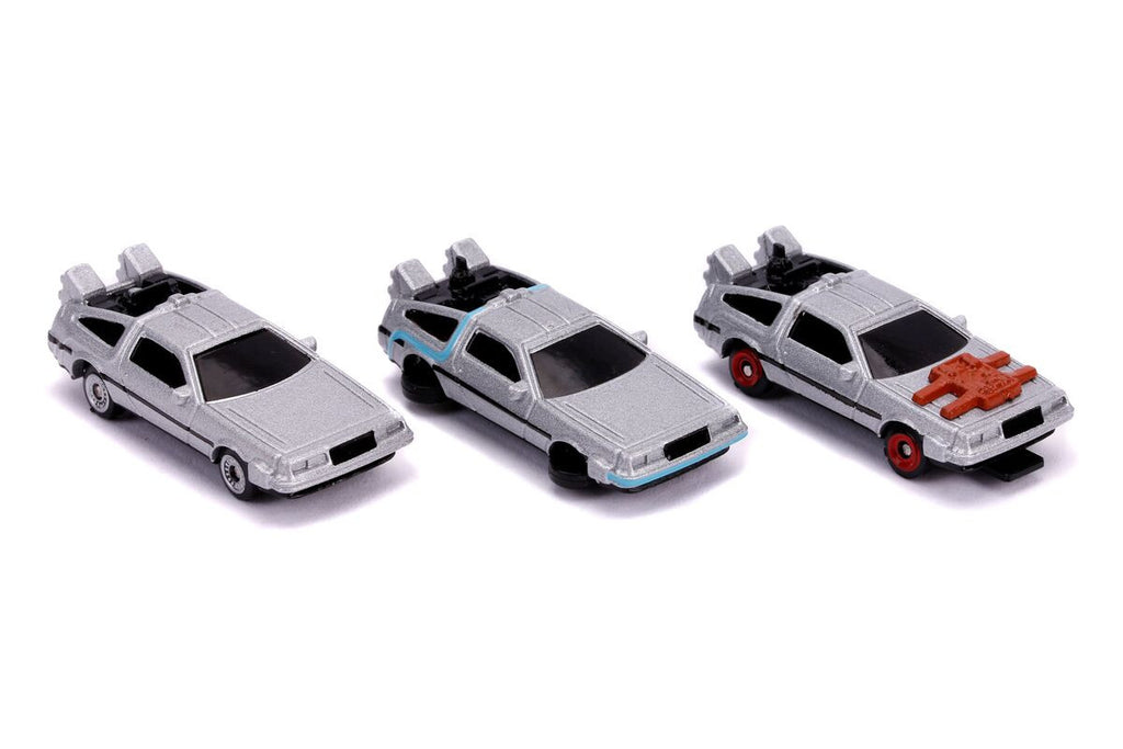 "Back to the Future" Time Machine 3 piece Set "Nano Hollywood Rides" Diecast Model Cars by Jada-1