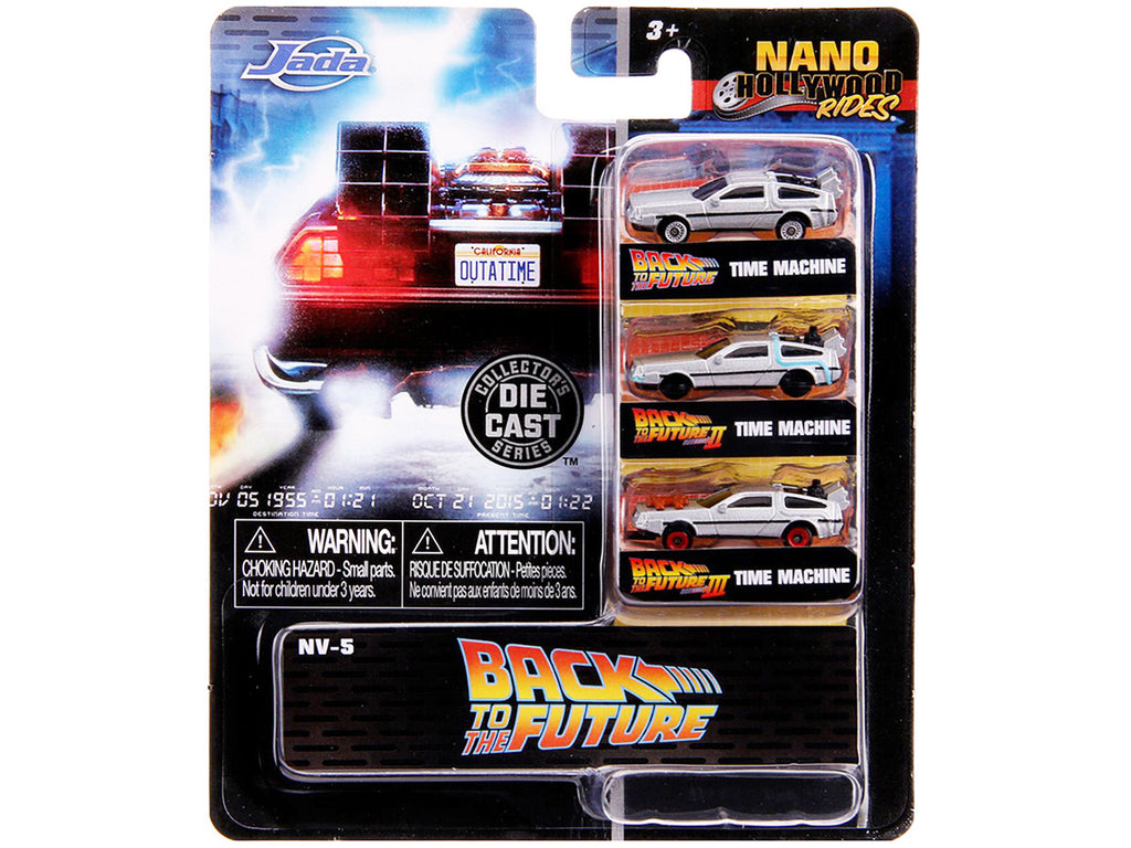 "Back to the Future" Time Machine 3 piece Set "Nano Hollywood Rides" Diecast Model Cars by Jada-2