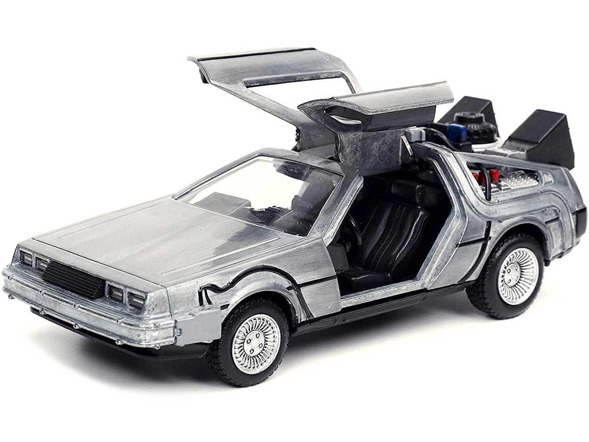 DeLorean DMC (Time Machine) Brushed Metal "Back to the Future Part I" (1985) Movie "Hollywood Rides" Series 1/32 Diecast Model Car by Jada-1