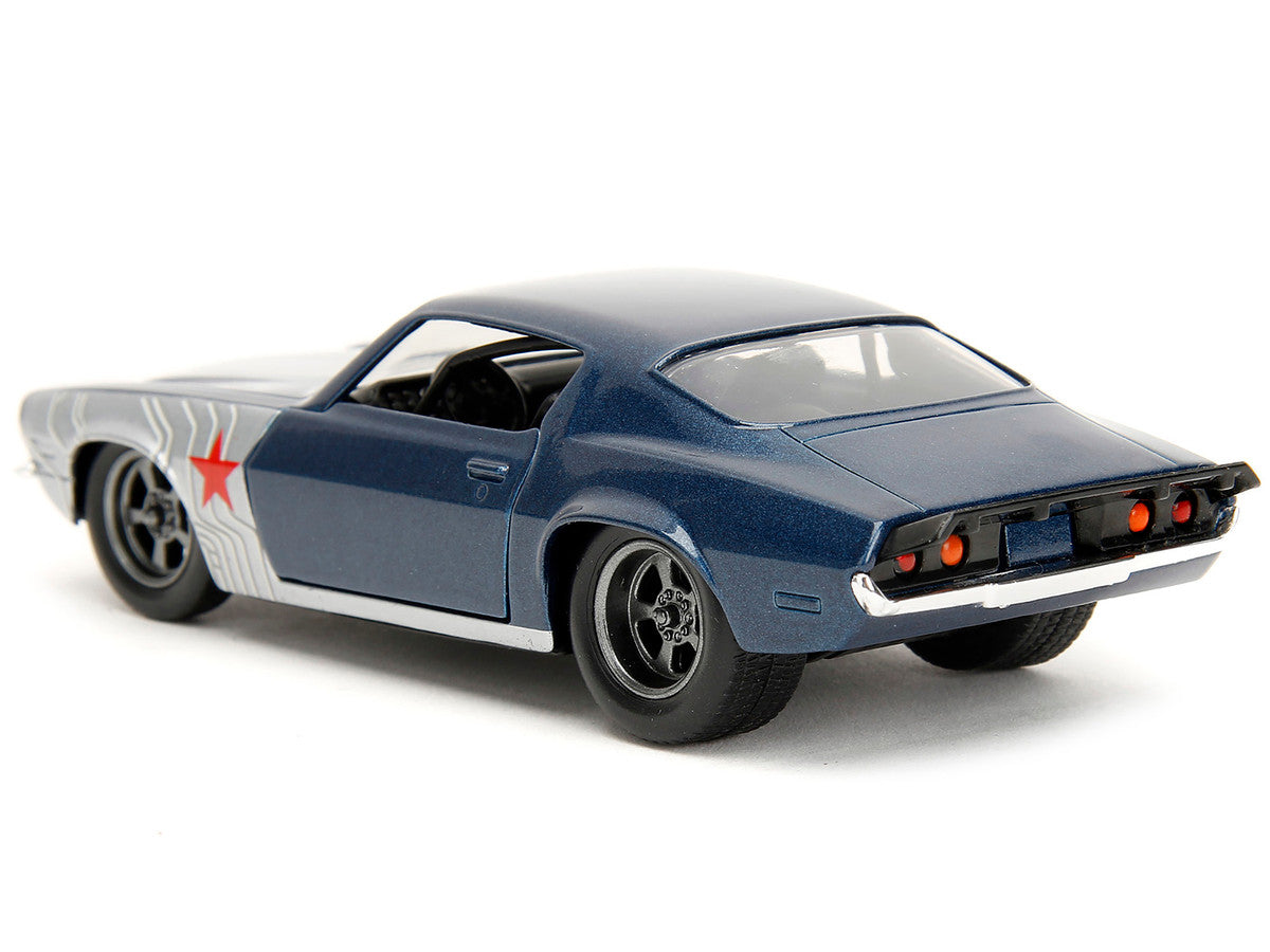 1973 Chevrolet Camaro Dark Blue Metallic with Gray Stripes and Winter Soldier Diecast Figure "Marvel Avengers" "Hollywood Rides" Series 1/32 Diecast Model Car by Jada-4