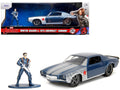 1973 Chevrolet Camaro Dark Blue Metallic with Gray Stripes and Winter Soldier Diecast Figure "Marvel Avengers" "Hollywood Rides" Series 1/32 Diecast Model Car by Jada-0
