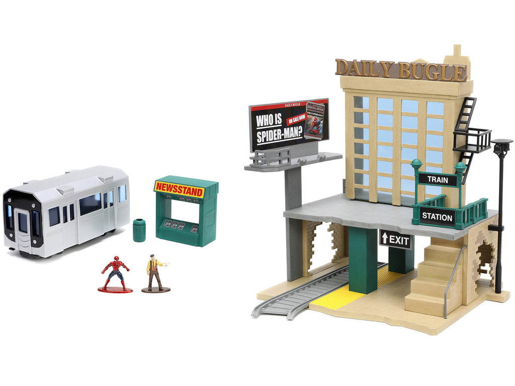 "Daily Bugle" and Subway Diorama Set with Spider-Man and J. Jonah Jameson Diecast Figures "Marvel's Spider-Man" "Nano Scene" Series Models by Jada-1