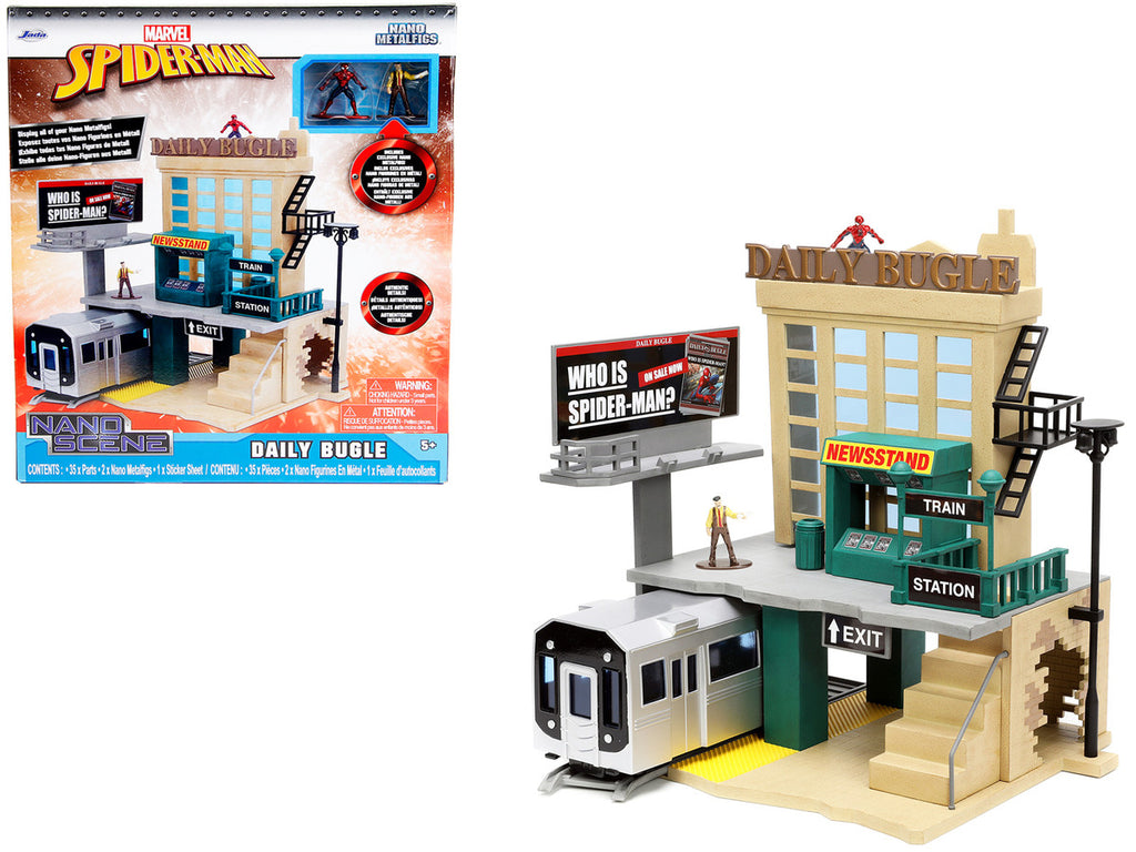 "Daily Bugle" and Subway Diorama Set with Spider-Man and J. Jonah Jameson Diecast Figures "Marvel's Spider-Man" "Nano Scene" Series Models by Jada-0