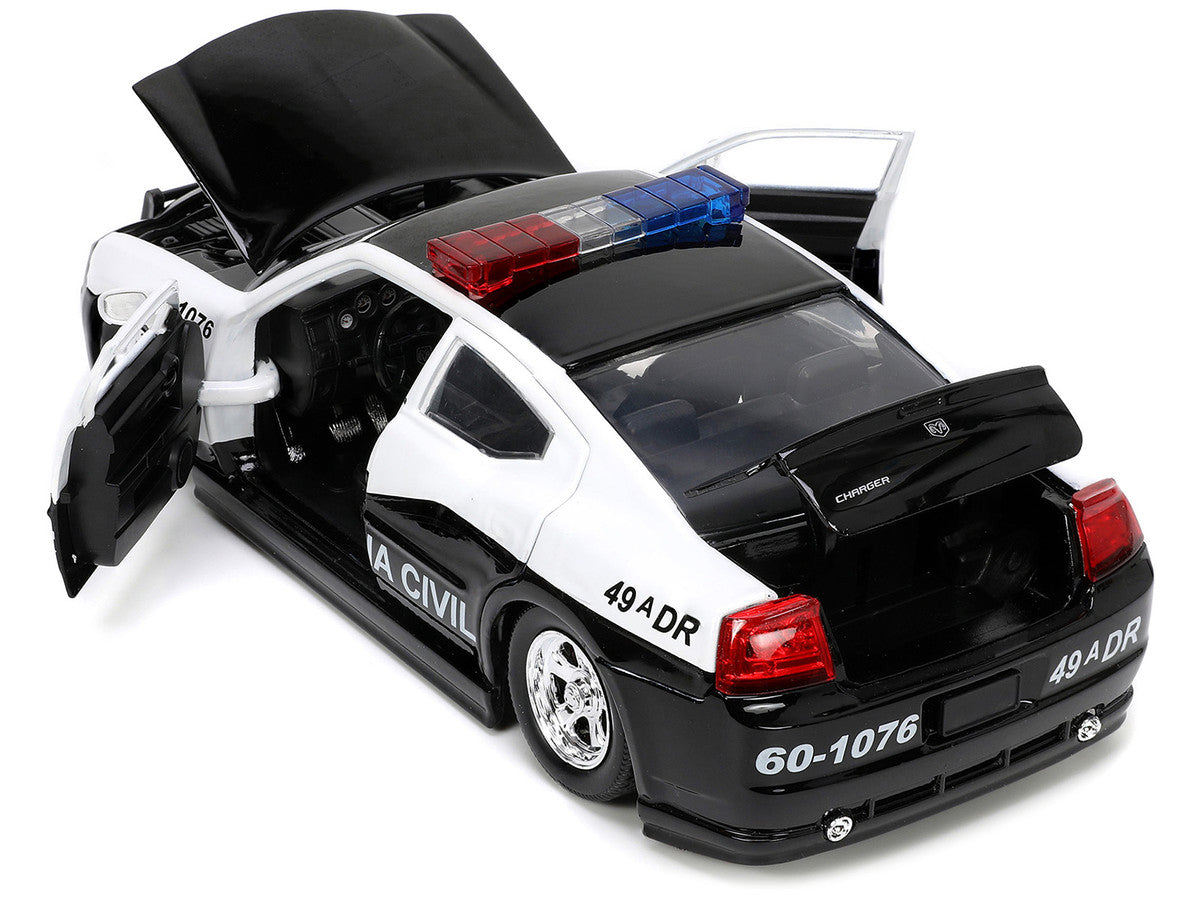 2006 Dodge Charger Police Black and White "Policia Civil" "Fast & Furious" Series 1/24 Diecast Model Car by Jada-3