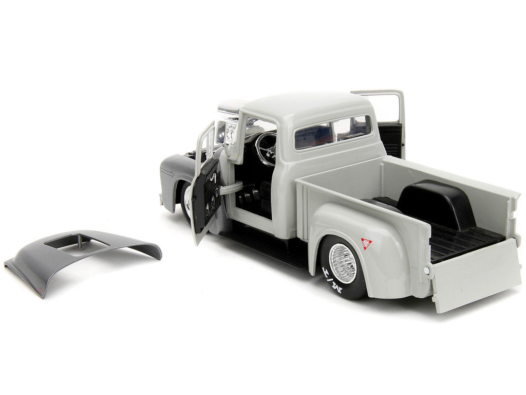 1956 Ford F-100 Pickup Truck Tan and Gray Metallic and Guile Diecast Figure "Street Fighter" Video Game "Anime Hollywood Rides" Series 1/24 Diecast Model Car by Jada-2