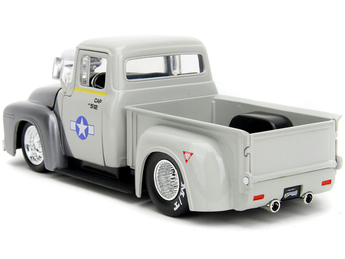 1956 Ford F-100 Pickup Truck Tan and Gray Metallic and Guile Diecast Figure "Street Fighter" Video Game "Anime Hollywood Rides" Series 1/24 Diecast Model Car by Jada-3