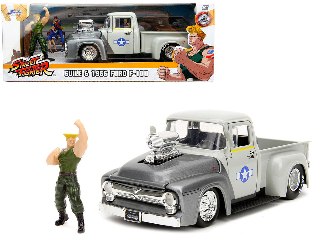 1956 Ford F-100 Pickup Truck Tan and Gray Metallic and Guile Diecast Figure "Street Fighter" Video Game "Anime Hollywood Rides" Series 1/24 Diecast Model Car by Jada-0