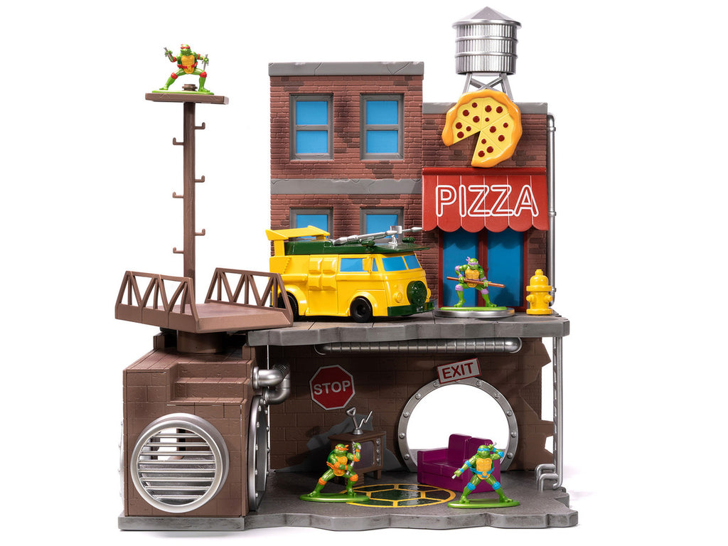 "Teenage Mutant Ninja Turtles" Turtle Lair Diorama Set with Figures and Party Wagon "Nano Scene" Series Model by Jada-2