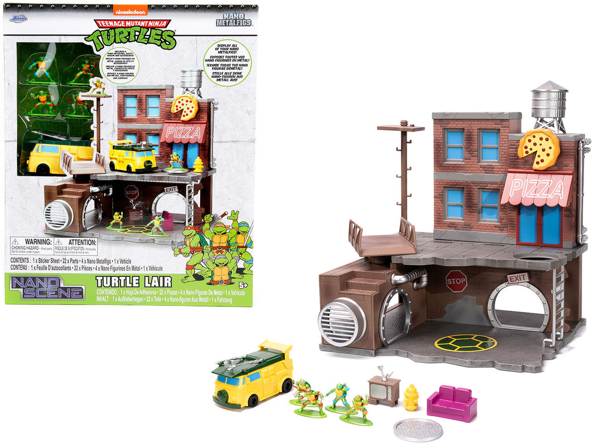 "Teenage Mutant Ninja Turtles" Turtle Lair Diorama Set with Figures and Party Wagon "Nano Scene" Series Model by Jada-0