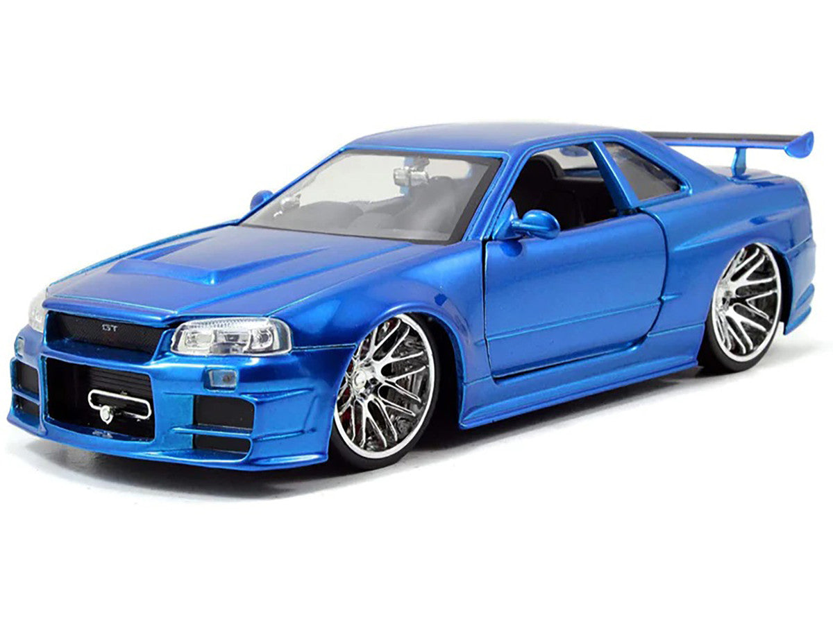 Brian's Nissan GTR Skyline R34 RHD (Right Hand Drive) Blue 25th Anniversary "Fast & Furious" Movie 1/24 Diecast Model Car by Jada-1