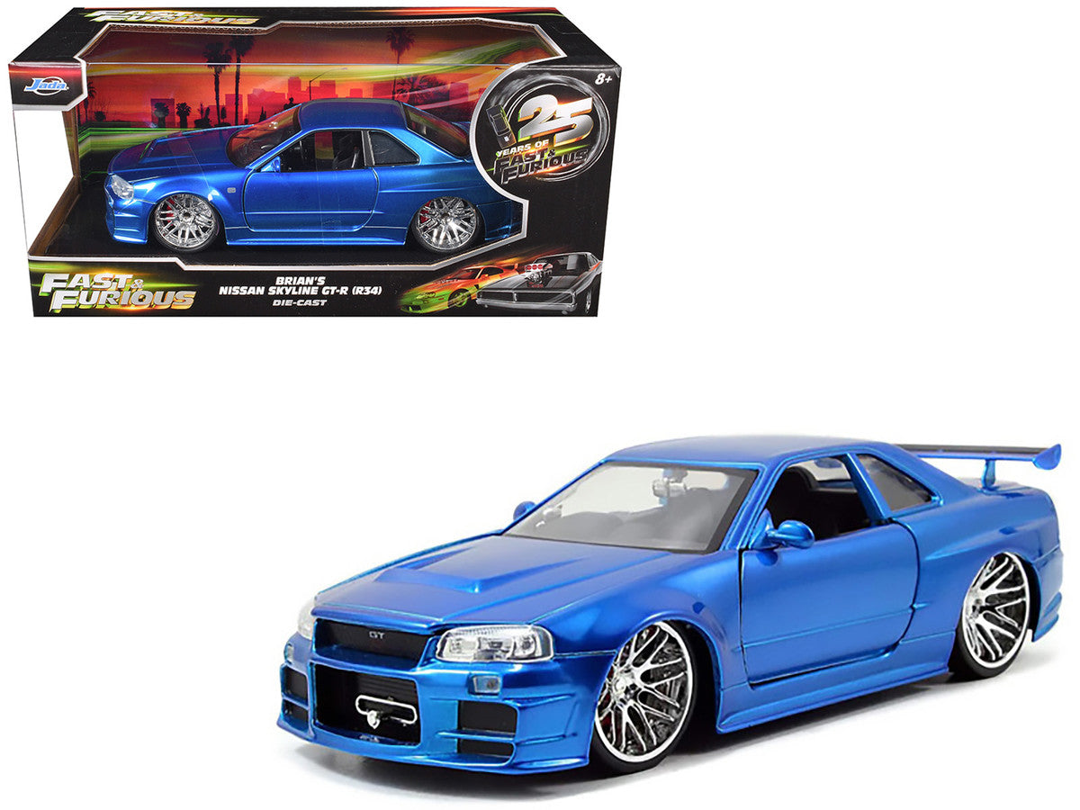 Brian's Nissan GTR Skyline R34 RHD (Right Hand Drive) Blue 25th Anniversary "Fast & Furious" Movie 1/24 Diecast Model Car by Jada-3