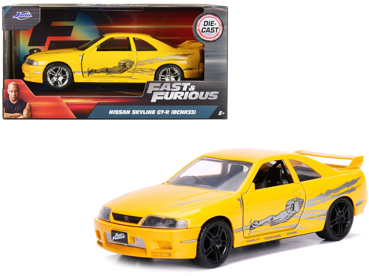 Leon's Nissan Skyline GT-R (BCNR33) Yellow Metallic with Graphics "Fast & Furious" Series 1/32 Diecast Model Car by Jada-2