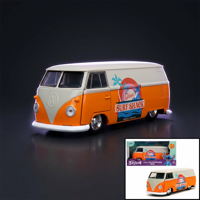 Jada 1:32 1961 Volkswagen Bus Stitch's Surf Shack Orange and Gray | Hollywood Rides