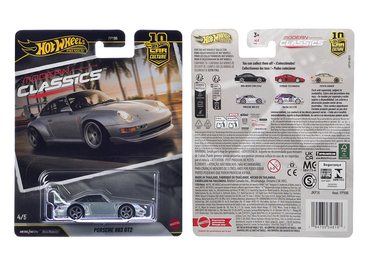 Porsche 993 GT2 Gray Metallic "Modern Classics" Series Diecast Model Car by Hot Wheels-1
