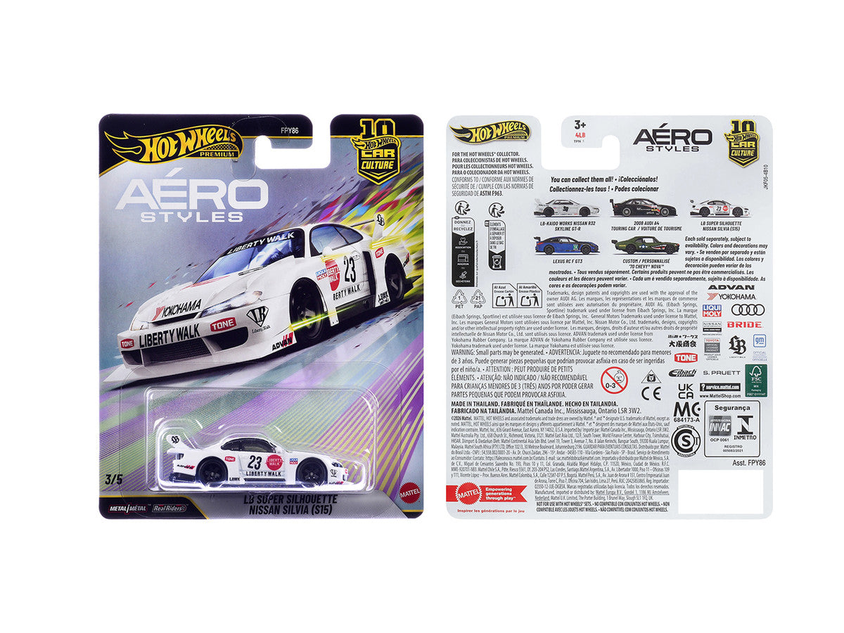 Nissan Silvia (S15) LB Super Silhouette RHD (Right Hand Drive) #23 White with Graphics "Aero Styles" Series Diecast Model Car by Hot Wheels-1
