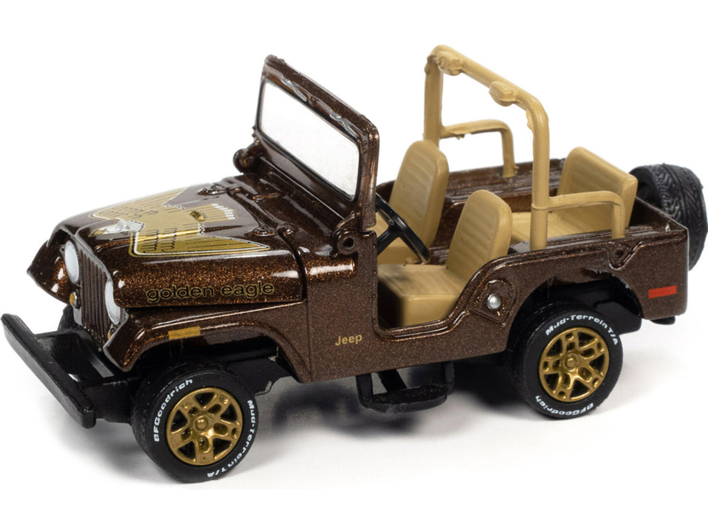 Jeep CJ-5 Mocha Brown Metallic with Golden Eagle Graphics "Classic Gold Collection" Series Limited Edition to 7418 pieces Worldwide 1/64 Diecast Model Car by Johnny Lightning-2