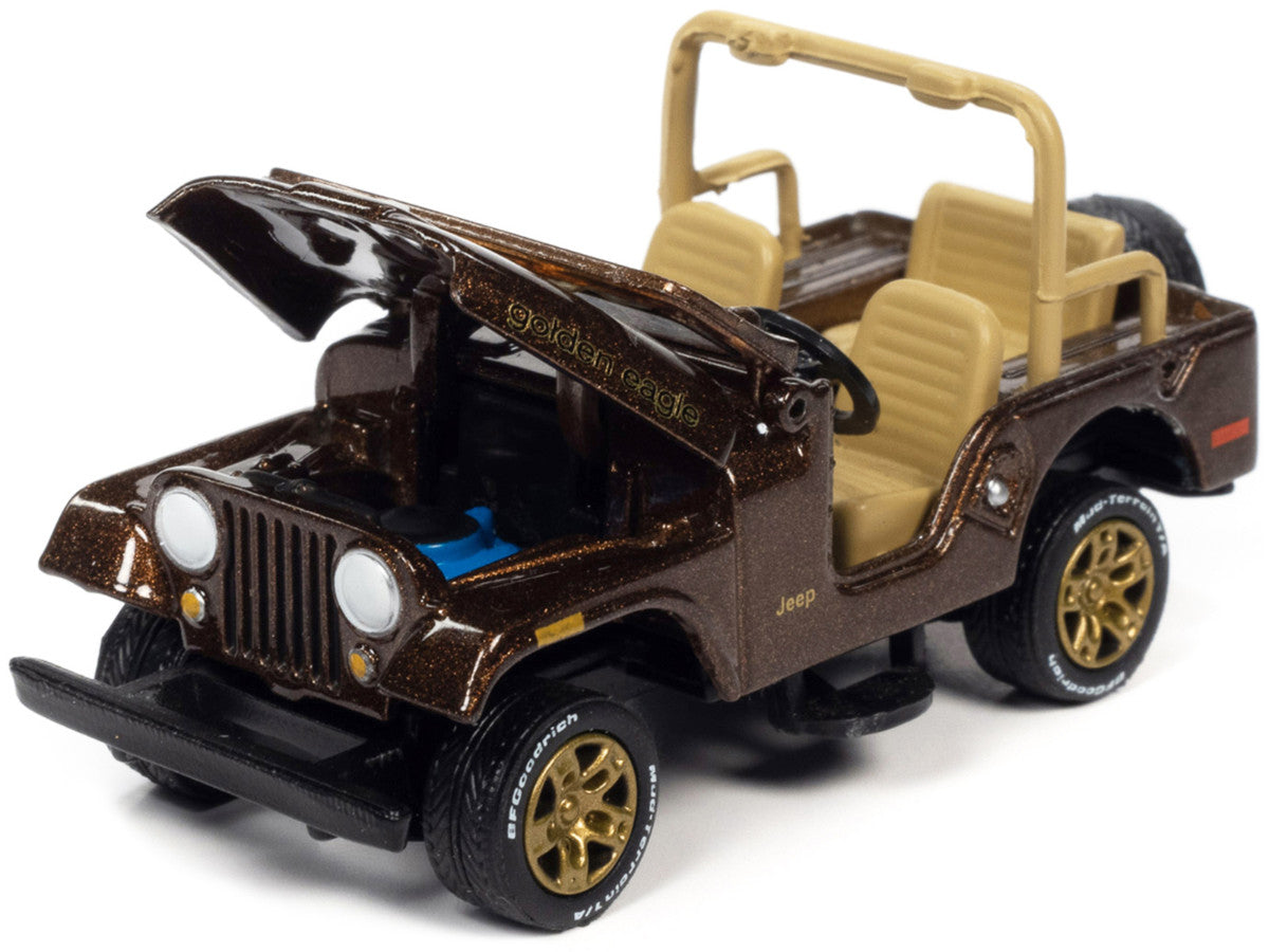 Jeep CJ-5 Mocha Brown Metallic with Golden Eagle Graphics "Classic Gold Collection" Series Limited Edition to 7418 pieces Worldwide 1/64 Diecast Model Car by Johnny Lightning-1
