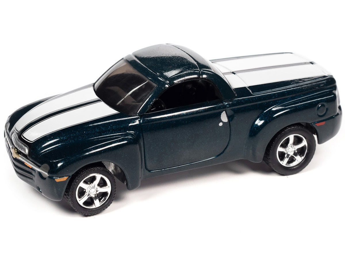 2005 Chevrolet SSR Pickup Truck Bermuda Blue Metallic with White Stripes "Classic Gold Collection" Series Limited Edition to 8476 pieces Worldwide 1/64 Diecast Model Car by Johnny Lightning-1