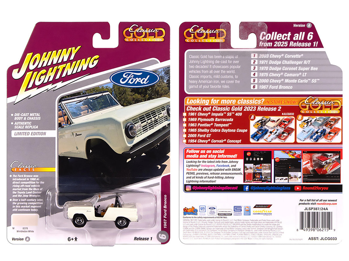 1967 Ford Bronco Wimbledon White "Classic Gold Collection" 1/64 Diecast Model Car by Johnny Lightning-2