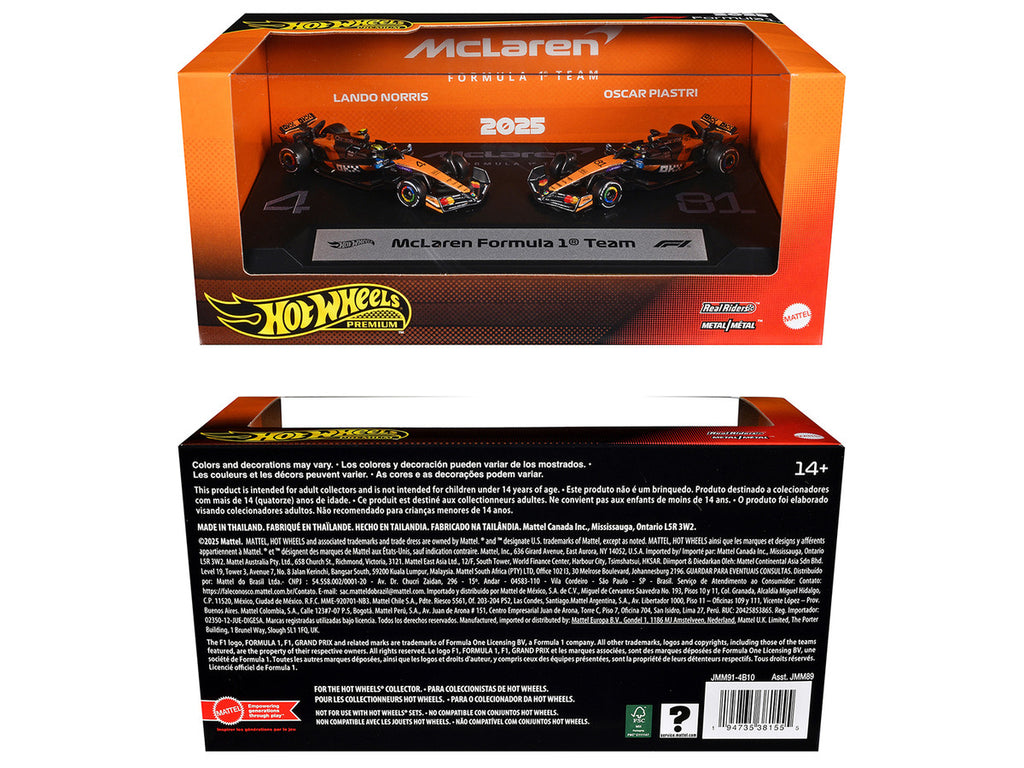 "McLaren Formula 1 Team" Formula One F1 World Championship (2025) 2 Piece Set Diecast Model Cars by Hot Wheels-1