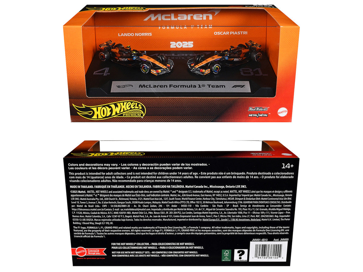 "McLaren Formula 1 Team" Formula One F1 World Championship (2025) 2 Piece Set Diecast Model Cars by Hot Wheels-1