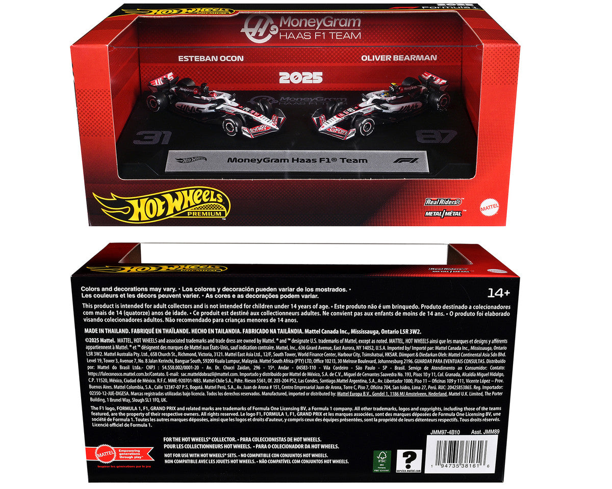 "MoneyGram Haas F1 Team" Formula One F1 World Championship (2025) 2 Piece Set Diecast Model Cars by Hot Wheels-1