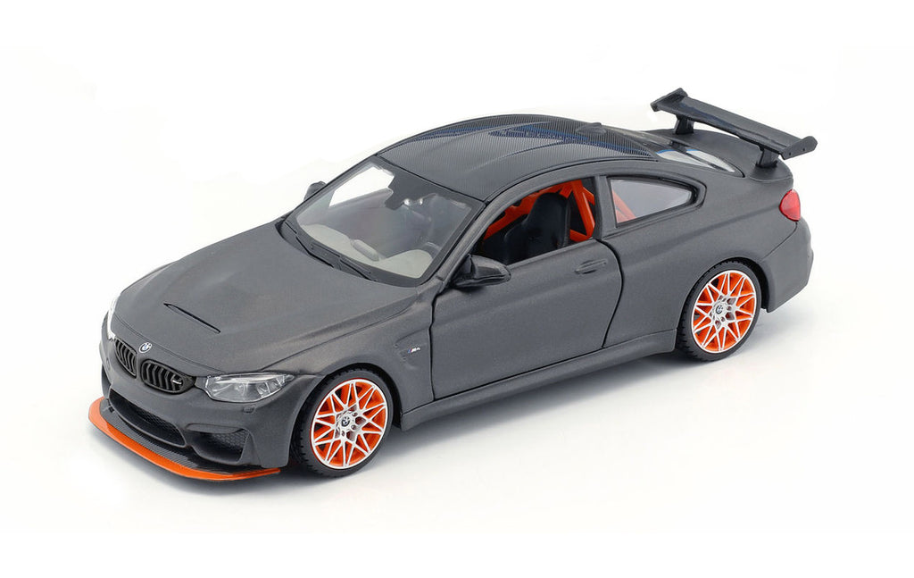BMW M4 GTS Gray with Carbon Top and Orange Wheels 1/24 Diecast Model Car by Maisto-1