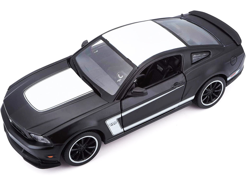 2012 Ford Mustang Boss 302 Matt Black and White 1/24 Diecast Model Car by Maisto-4
