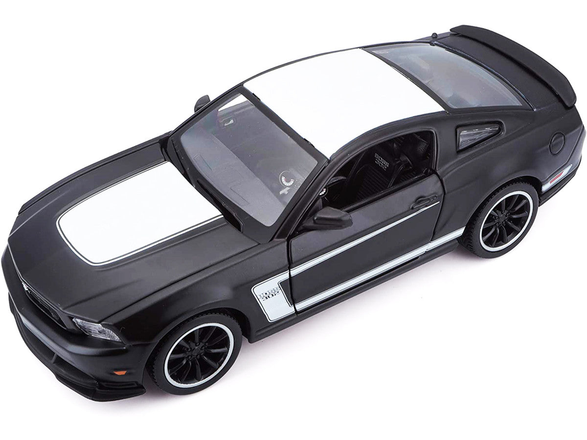 2012 Ford Mustang Boss 302 Matt Black and White 1/24 Diecast Model Car by Maisto-4
