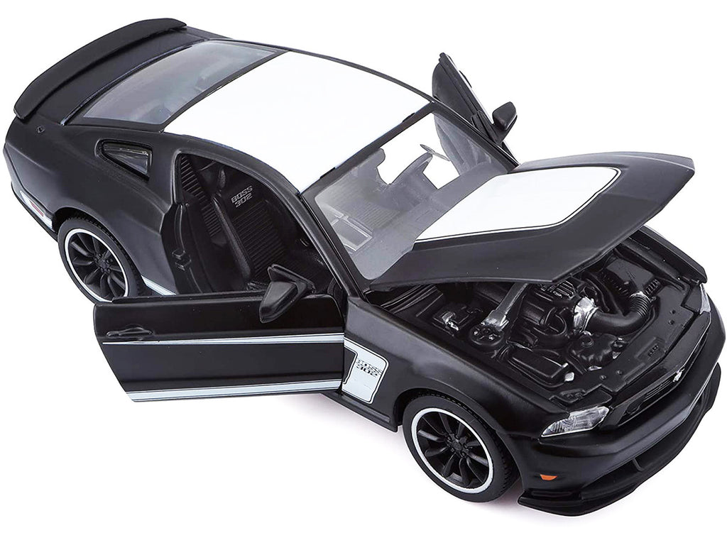 2012 Ford Mustang Boss 302 Matt Black and White 1/24 Diecast Model Car by Maisto-3
