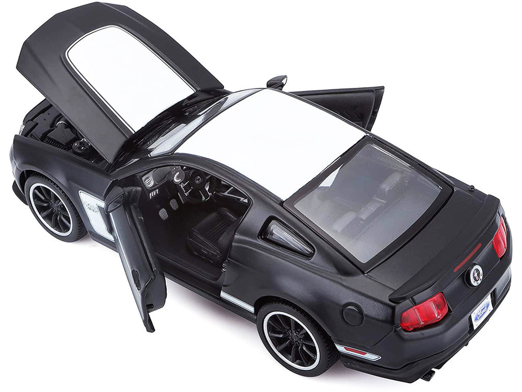 2012 Ford Mustang Boss 302 Matt Black and White 1/24 Diecast Model Car by Maisto-1
