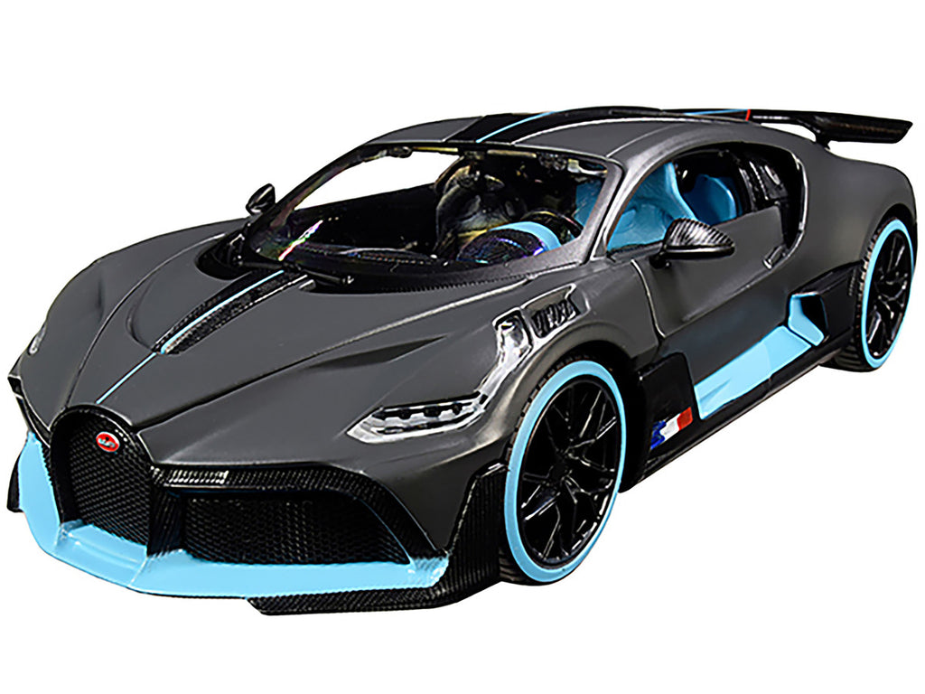 Bugatti Divo Satin Charcoal Gray with Carbon and Blue Accents "Special Edition" 1/24 Diecast Model Car by Maisto-1