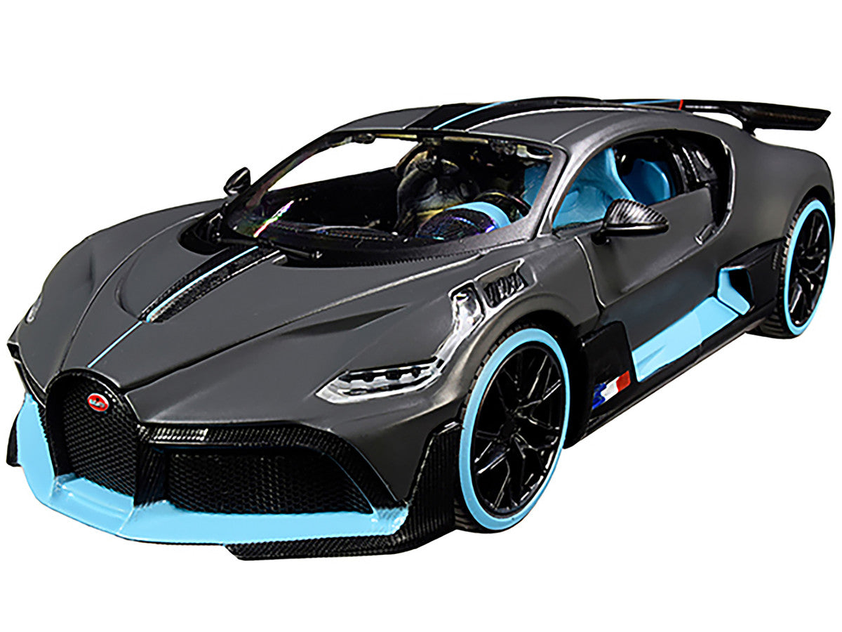 Bugatti Divo Satin Charcoal Gray with Carbon and Blue Accents "Special Edition" 1/24 Diecast Model Car by Maisto-1