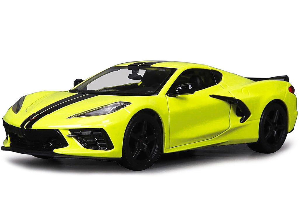 2020 Chevrolet Corvette Stingray Z51 Coupe Yellow with Black Stripes 1/24 Diecast Model Car by Maisto-1