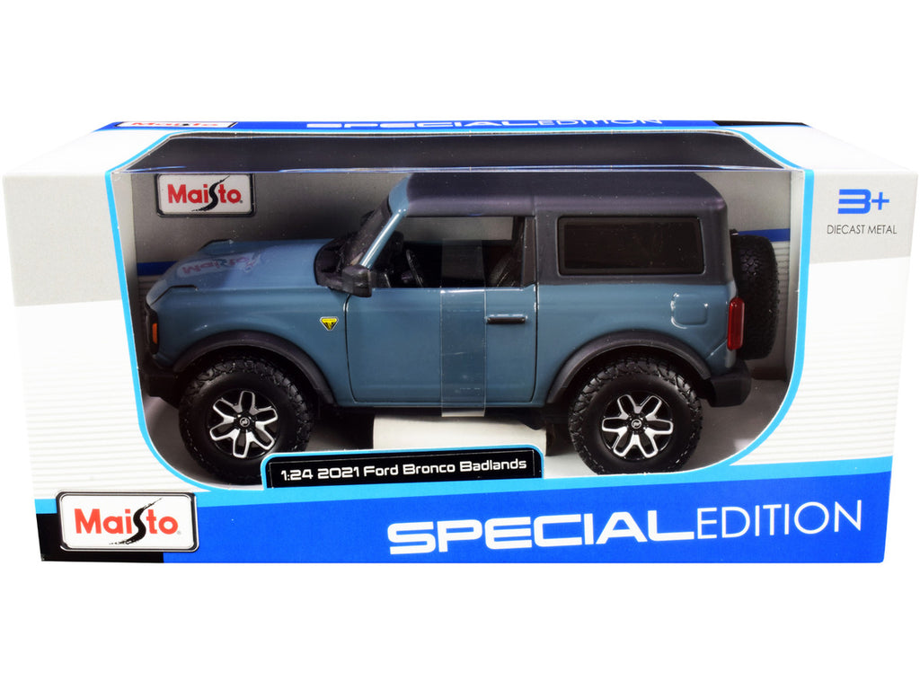 2021 Ford Bronco Badlands Blue with Black Top "Special Edition" 1/24 Diecast Model Car by Maisto-2